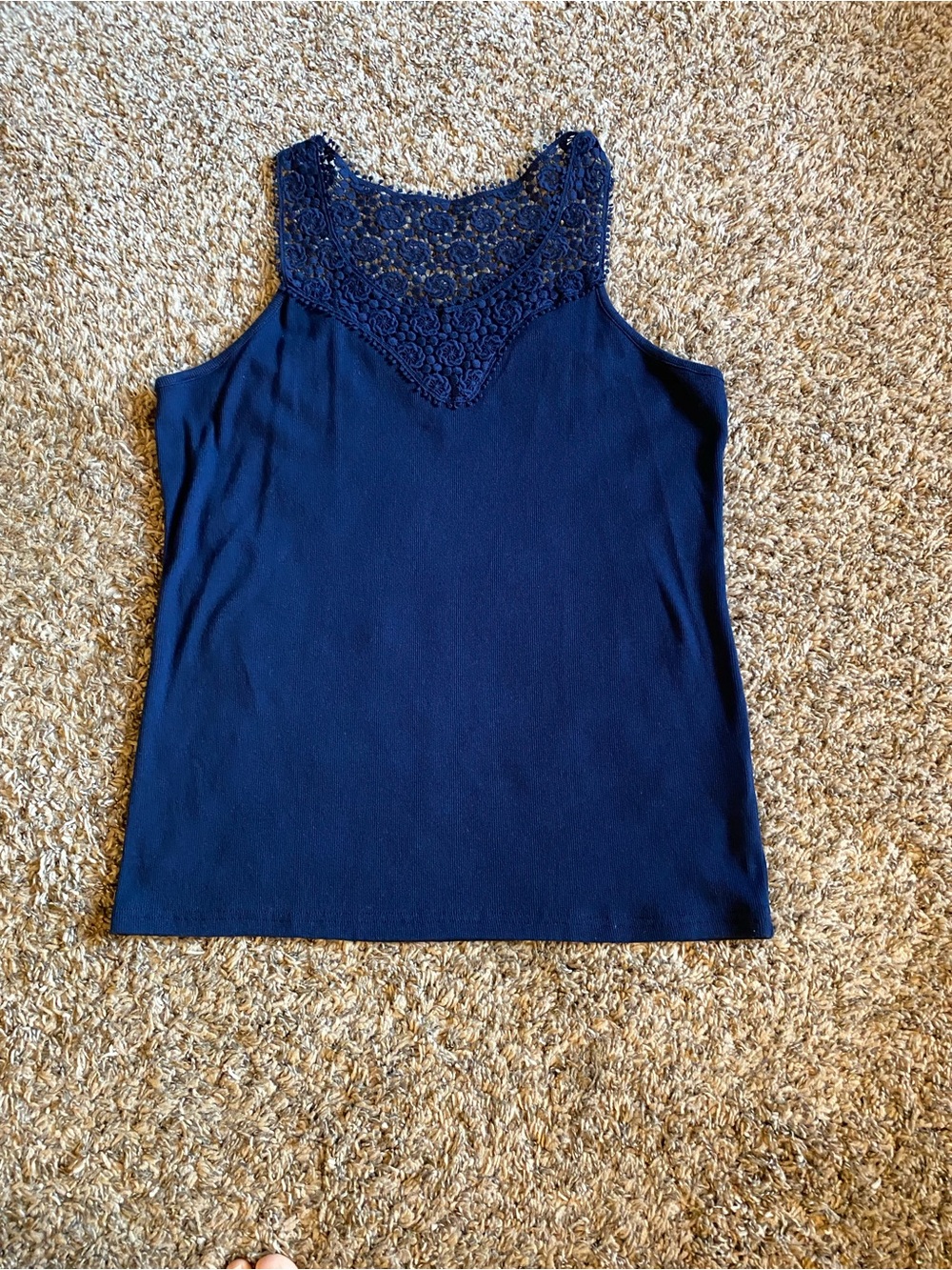 Dressbarn Navy Blue Lace Knit Tank Top Size Large Like New Cotton